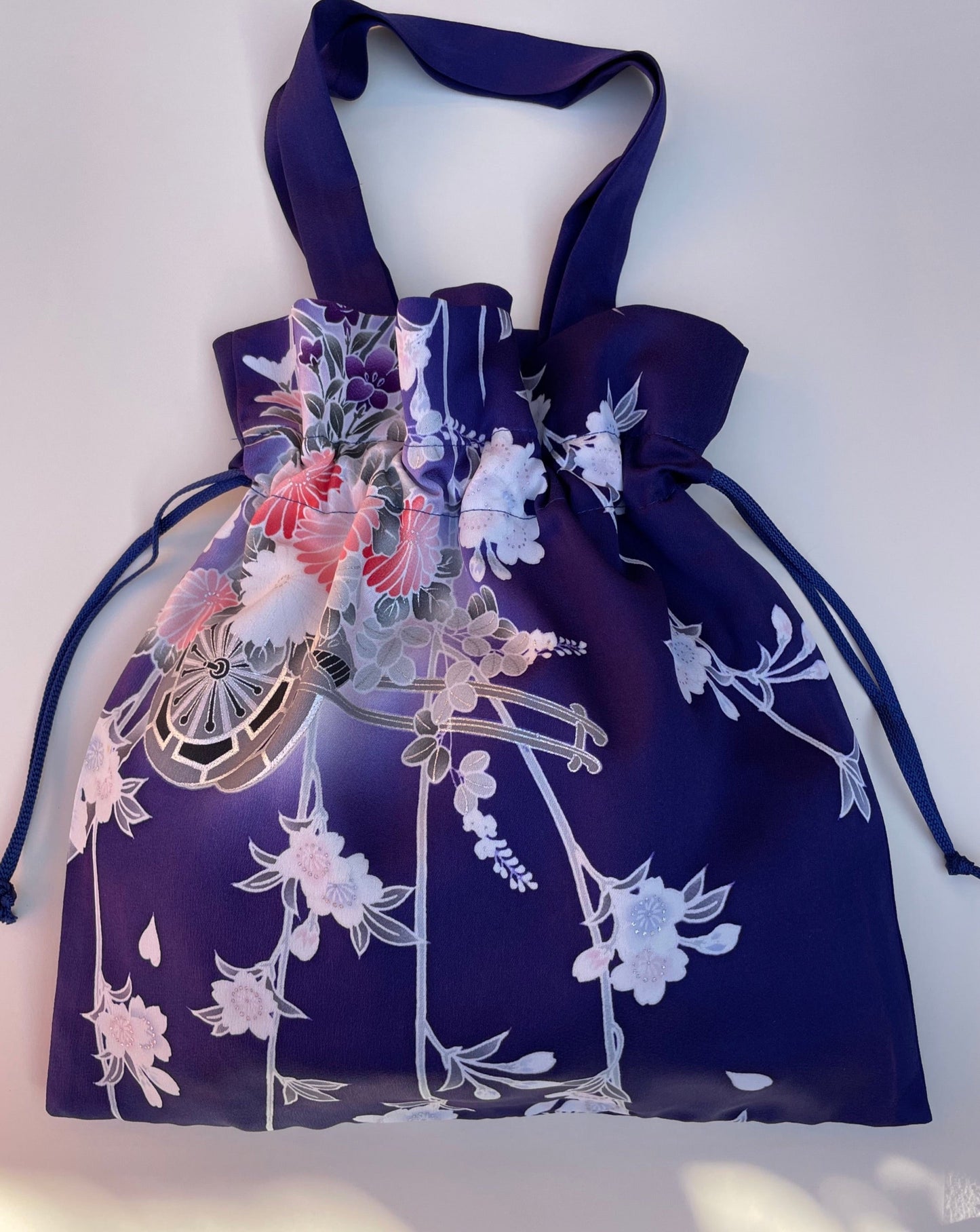 Kinchaku Toto Silk bag - Flower / Purple purple